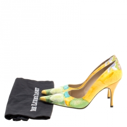Stuart Weitzman Yellow Multicolor Shimmering Printed Fabric Pumps Size 37