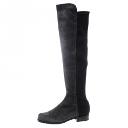 Stuart Weitzman Grey/Black Suede and Fabric 50:50 Knee High Boots Size 37