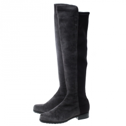 Stuart Weitzman Grey/Black Suede and Fabric 50:50 Knee High Boots Size 37