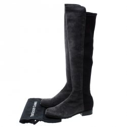 Stuart Weitzman Grey/Black Suede and Fabric 50:50 Knee High Boots Size 37
