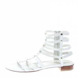 Stuart Weitzman White Leather Caesar Flat Gladiator Sandals Size 39