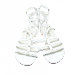 Stuart Weitzman White Leather Caesar Flat Gladiator Sandals Size 39