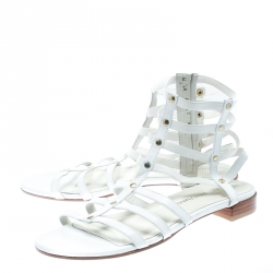 Stuart Weitzman White Leather Caesar Flat Gladiator Sandals Size 39