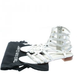 Stuart Weitzman White Leather Caesar Flat Gladiator Sandals Size 39