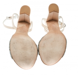 Stuart Weitzman Beige Leather Chain Reaction Ankle Strap Sandals Size 37.5