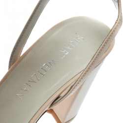 Stuart Weitzman Beige Leather Chain Reaction Ankle Strap Sandals Size 37.5