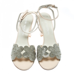 Stuart Weitzman Beige Leather Chain Reaction Ankle Strap Sandals Size 37.5
