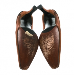 Pre Owned Stuart Weitzman Metallic Brown Fabric Square Toe Pumps Size 37.5