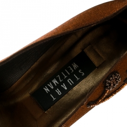 Pre Owned Stuart Weitzman Metallic Brown Fabric Square Toe Pumps Size 37.5