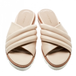 Stuart Weitzman Beige Leather Crisscross Slide Sandals Size 36