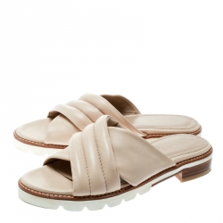 Stuart Weitzman Beige Leather Crisscross Slide Sandals Size 36