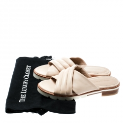 Stuart Weitzman Beige Leather Crisscross Slide Sandals Size 36