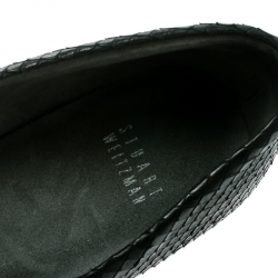 Stuart Weitzman Black Python Embossed Leather Wedge Tassel Detail Loafers Pumps Size 41