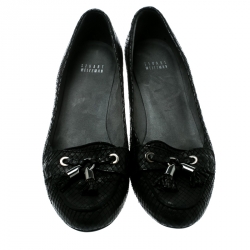 Stuart Weitzman Black Python Embossed Leather Wedge Tassel Detail Loafers Pumps Size 41