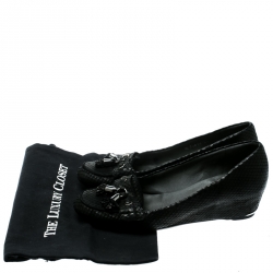 Stuart Weitzman Black Python Embossed Leather Wedge Tassel Detail Loafers Pumps Size 41