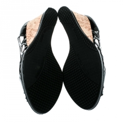 Pre Owned Stuart Weitzman Black Patent Leather Cutout Wedges Pumps Size 38.5