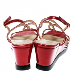 Stuart Weitzman Red Patent Leather Strappy Wedge Sandals Size 36.5