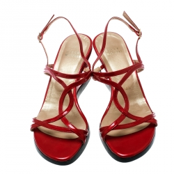 Stuart Weitzman Red Patent Leather Strappy Wedge Sandals Size 36.5