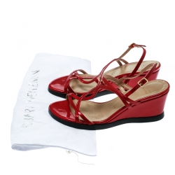 Stuart Weitzman Red Patent Leather Strappy Wedge Sandals Size 36.5
