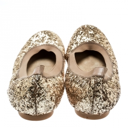 Stuart Weitzman Metallic Gold Glitter Lastikon Scrunch Ballet Flats Size 38.5