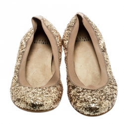 Stuart Weitzman Metallic Gold Glitter Lastikon Scrunch Ballet Flats Size 38.5