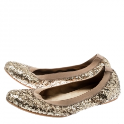 Stuart Weitzman Metallic Gold Glitter Lastikon Scrunch Ballet Flats Size 38.5