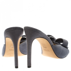 Stuart Weitzman Grey Suede Bow Detail Peep Toe Slides Size 39.5