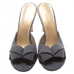 Stuart Weitzman Grey Suede Bow Detail Peep Toe Slides Size 39.5