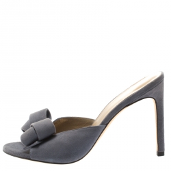 Stuart Weitzman Grey Suede Bow Detail Peep Toe Slides Size 39.5