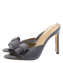 Stuart Weitzman Grey Suede Bow Detail Peep Toe Slides Size 39.5