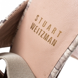 Stuart Weitzman Two Tone Python Embossed Leather Peep Toe Sandals Size 36.5