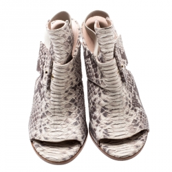 Stuart Weitzman Two Tone Python Embossed Leather Peep Toe Sandals Size 36.5