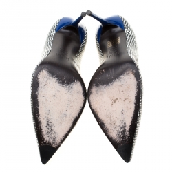 Stuart Weitzman Monochrome Abstract Print Leather Pointed Toe Pumps Size 40