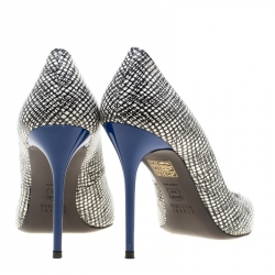 Stuart Weitzman Monochrome Abstract Print Leather Pointed Toe Pumps Size 40