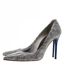 Stuart Weitzman Monochrome Abstract Print Leather Pointed Toe Pumps Size 40