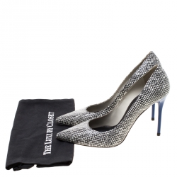 Stuart Weitzman Monochrome Abstract Print Leather Pointed Toe Pumps Size 40