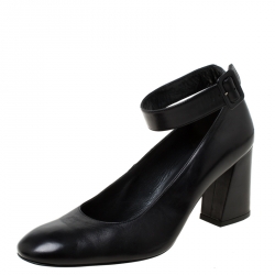 Stuart Weitzman Black Leather Ankle Strap Block Heel Pumps Size 42.5