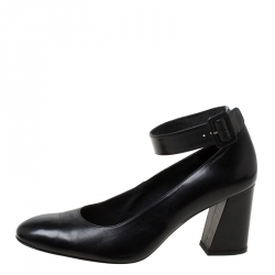 Stuart Weitzman Black Leather Ankle Strap Block Heel Pumps Size 42.5
