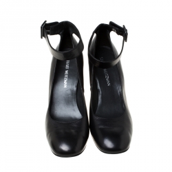 Stuart Weitzman Black Leather Ankle Strap Block Heel Pumps Size 42.5