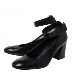 Stuart Weitzman Black Leather Ankle Strap Block Heel Pumps Size 42.5