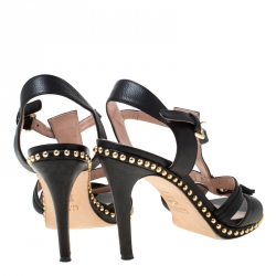 Stuart Weitzman Black Leather Tassel Detail Studded T Strap Sandals Size 37