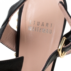 Stuart Weitzman Black Leather Tassel Detail Studded T Strap Sandals Size 37