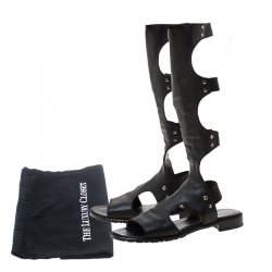 Stuart Weitzman Black Leather Backview Flat Sandals Size 37.5