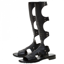 Stuart Weitzman Black Leather Backview Flat Sandals Size 37.5