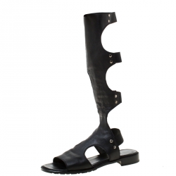 Stuart Weitzman Black Leather Backview Flat Sandals Size 37.5
