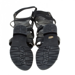 Stuart Weitzman Black Leather Backview Flat Sandals Size 37.5