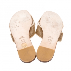 Stuart Weitzman Gold/Brown Edgeway Frayed Slide Sandals Size 38