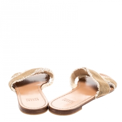 Stuart Weitzman Gold/Brown Edgeway Frayed Slide Sandals Size 38