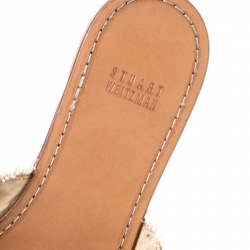 Stuart Weitzman Gold/Brown Edgeway Frayed Slide Sandals Size 38