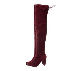 Pre Owned Stuart Weitzman Maroon Suede Highland Thigh High Boots Size 39.5